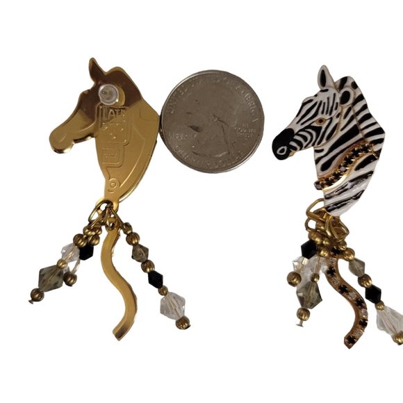 LATR 2GO Lunch At Ritz Africa Safari Zebra Dangle Drop Post Earrings Signed E79 - Picture 5 of 6